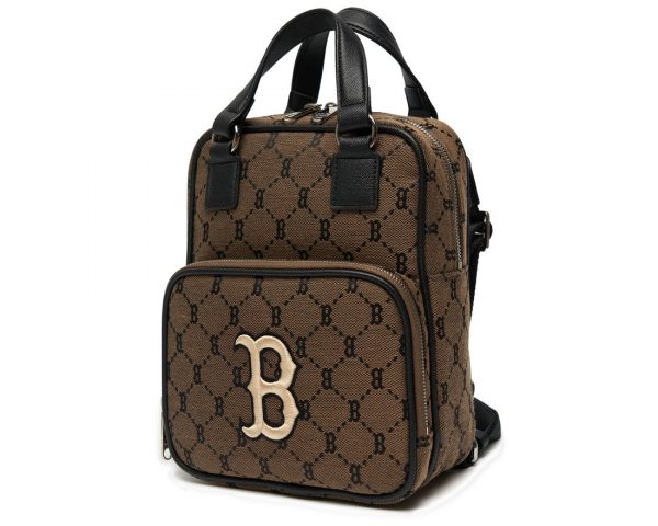 Balo MLB Monogram Diamond Jacquard Mini Backpack Boston Red Sox Dark Begie 3ABKS031N-43BGD